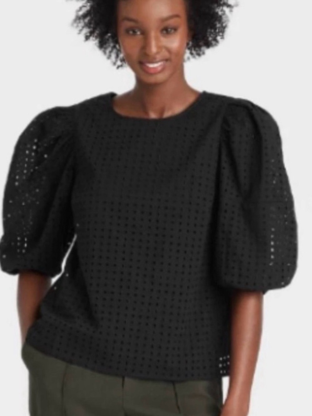 A New Day by Target Black Eyelet Puff Sleeve Top